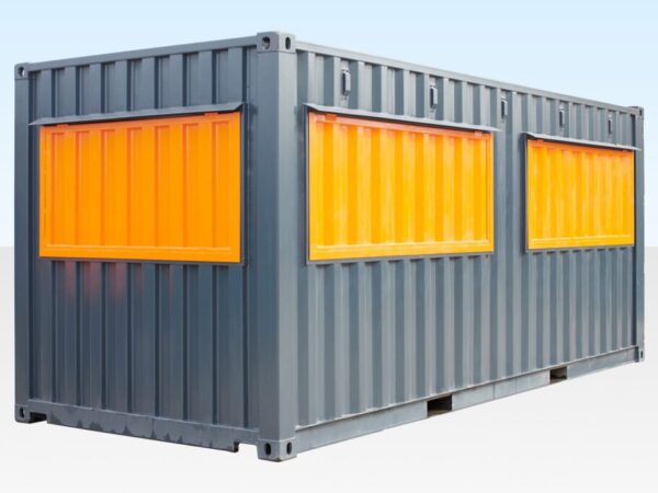 Container-Café-Bar, 6 Meter, 2 x Frontbedienklappe