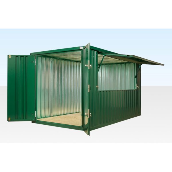 Flacher XL 4m Kiosk (RAL6005) – Grüne, verzinkte, flache, mobile XL 4m Einheit