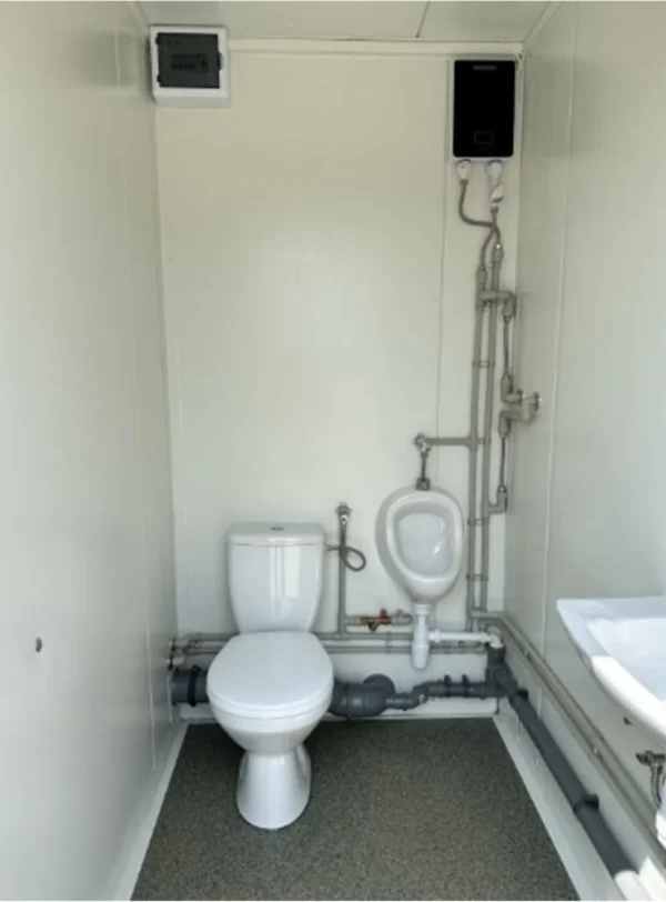 Contenedor Sanitario 3 Cabinas (WC, Urinario + Caldera, Ducha)