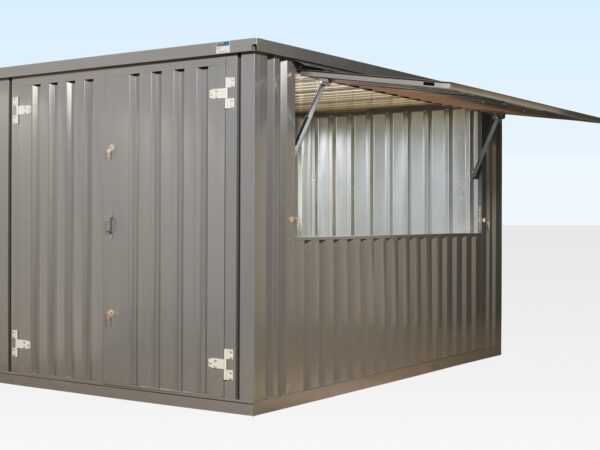 flat-pack-kiosk-closed-door-hatch-open-grey-1.jpg Flacher Kioskcontainer XL 3M