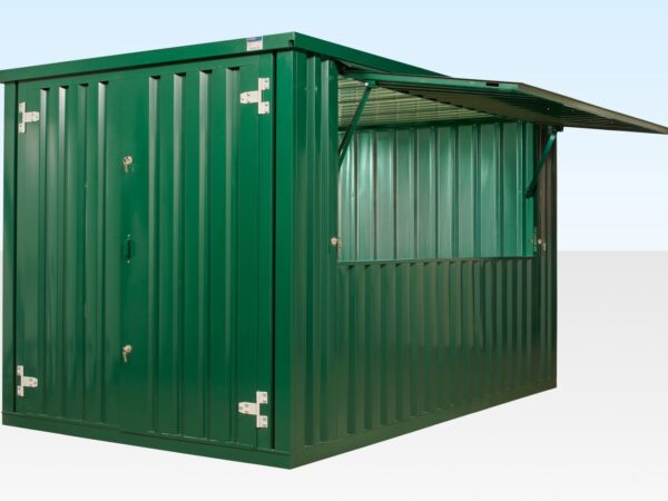 Flacher XL 4m Kiosk (RAL6005) – Grüne, verzinkte, flache, mobile XL 4m Einheit