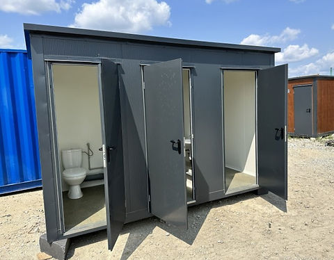 Contenedor Sanitario 3 Cabinas (WC, Urinario + Caldera, Ducha)